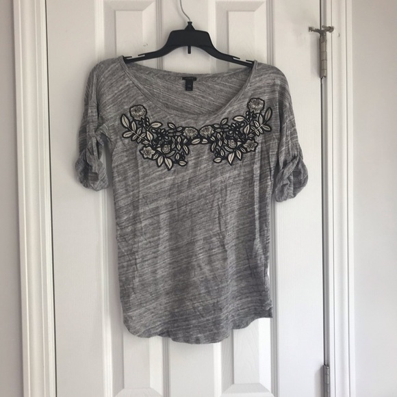 J. Crew Gray Crew Neck Embroidered Floral Top - Picture 3 of 9